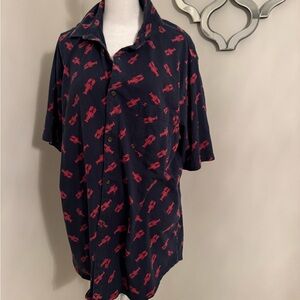 George Dark Blue Shirt with Red Lobster Pattern